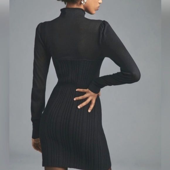 Anthropologie Turtleneck Mini Sweater Dress in Ribbed Knit Black Size Large NWT - Picture 5 of 7